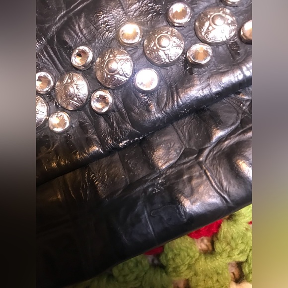 KurtMen design Black Rhinestone Skull textured Handbag Purse Halloween Luxury - Picture 4 of 15